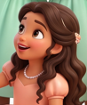 Pearl, a little princess wearing a peach dress and necklace